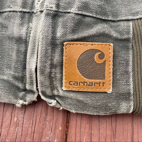 Vintage Carhartt Detroit Canvas Bomber Jacket Blanket Lined Green Distressed Lrg - Picture 4 of 7